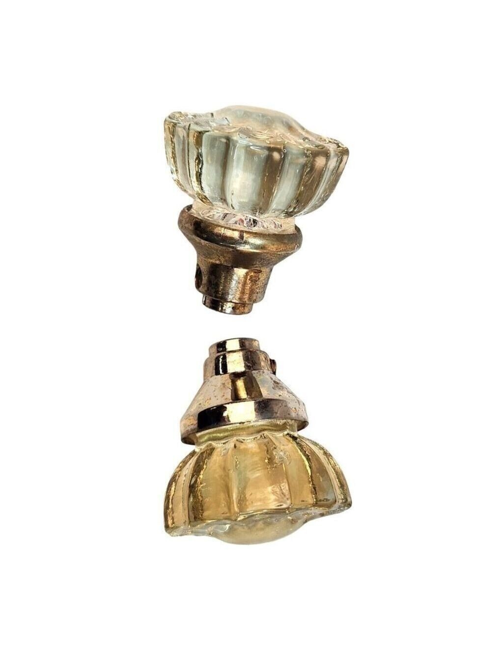 Vintage Set of 2 Glass & Brass Door Knob With Fluted Design